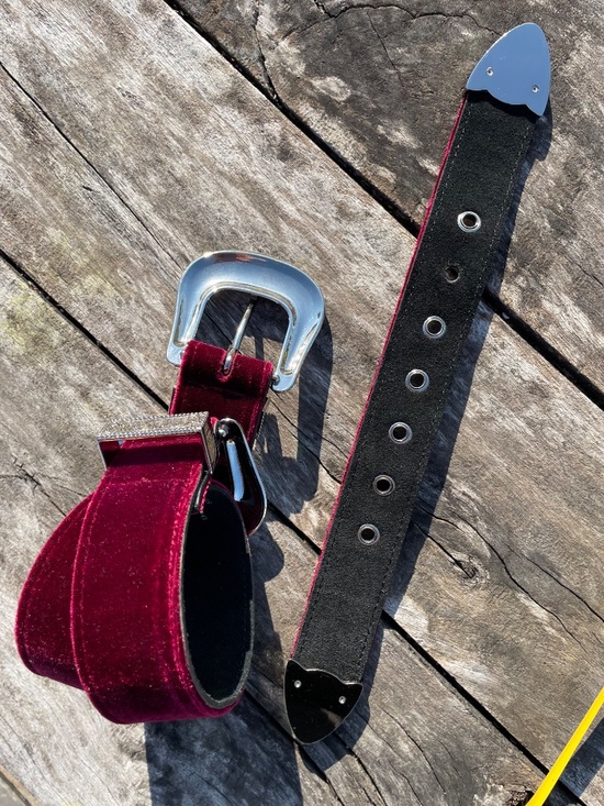B-Low the Belt 2-buckle Metallic Red Velvet Great Gatsby Luxury Styled Belt S main image 10